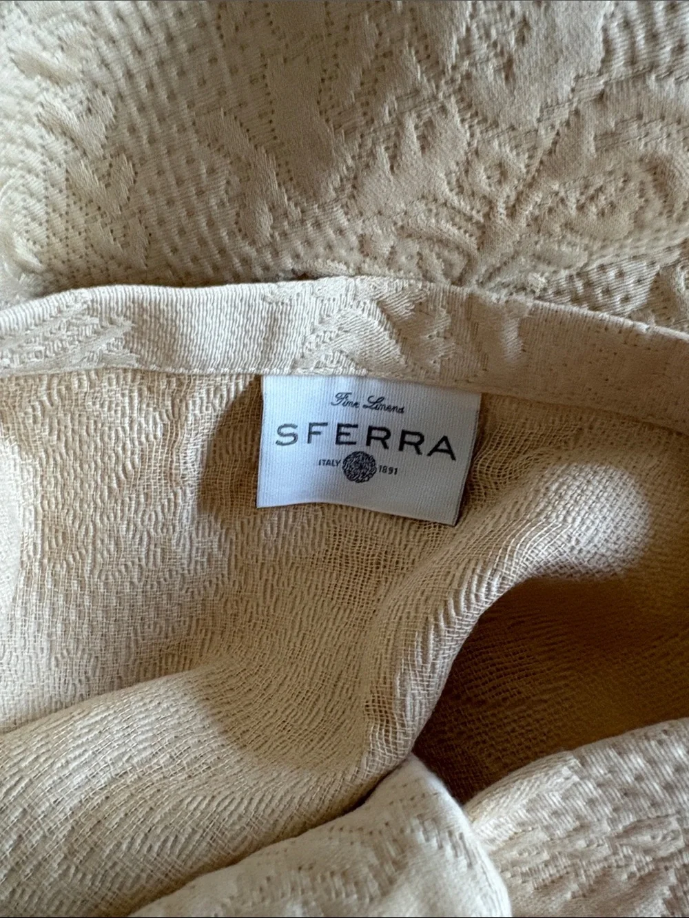 Embroidered Ivory standard size sham new never used SFERRA
